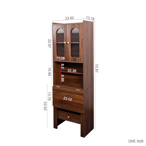 Image of Foldable Office Desk, Fold Out Convertible Hidden Murphy Computer Desk with Storage Shelves, Multi-Function Folding Writing Table for for Small Spaces, Home Office (Walnut.)