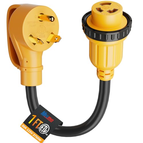 MECMO 30 Amp to 30 Amp RV Adapter Cord with Locking Connector Plug NEMA TT-30P to L5-30R ETL Listed RV Power Cord TT-30P Male Plug to L5-30R Female RV Adapter 1.5 FT 10/3 STW 125 Volts 3750 Watts