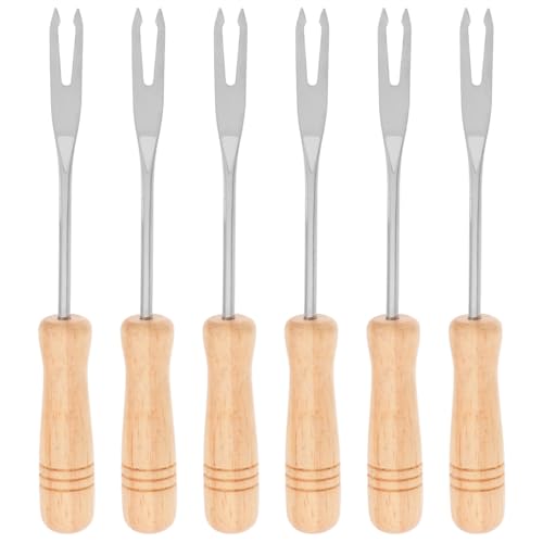 IMIKEYA 6 Stück Fonduegabeln: 12,5 cm Fondue Sticks - Fondue Gabeln Holzgriff Hitzebeständiger Grillgabeln für Frucht, Marshmallows, Käse, Schokolade, Braten