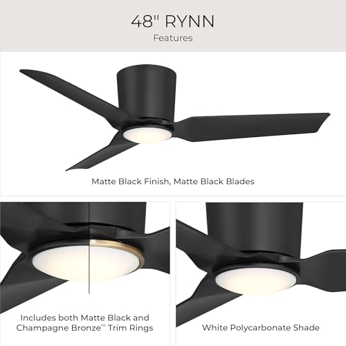 Progress Lighting Rynn P250130-31M-30 48-in 3 Blade Indoor Outdoor Matte Black Flush Mount Modern LED Ceiling Fan with Wall ontroller by Progress Lighting - Used condition - Image 4
