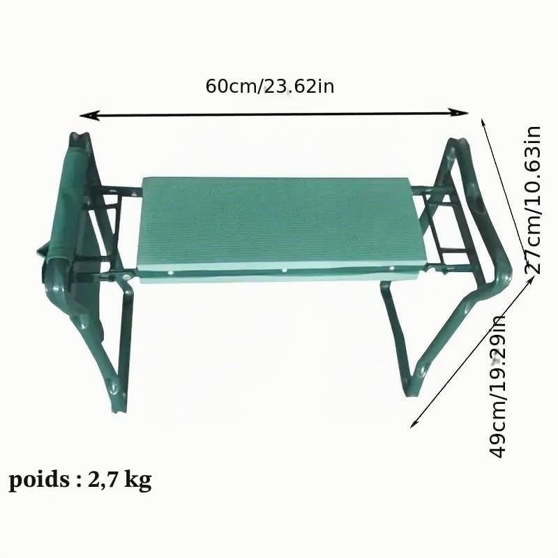 KNEEBENCH Banc de jardin avec coussin de genoux souple pour le jardinage – Tabouret de jardin pliable jusqu'à 170 kg avec 2 poches à outils – Chaise de jardin pour s'agenouiller et s'asseoir