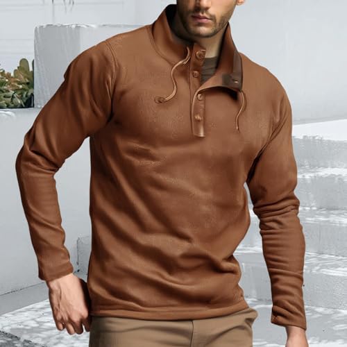 evzosrz Men's Fleece Sweatshirt Quarter Button Stand Collar Lightweight Pullover Sweater Long Sleeve Casual Fall Sweatshirts2