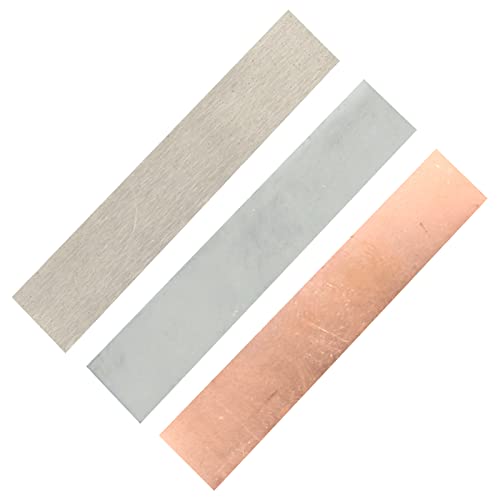 Anoden-Set - 25 x 152 x 1 mm, 1 x Anodenblatt aus reinem Nickel, 1 x Kupferanoden-Blatt und 1 x Zinkanoden-Blatt, für Metallisierung und Galvanisierung