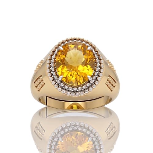 Bague saphir jaune naturel 7,24 cts plaqué or ajustable faite main
