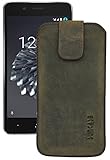 Suncase ECHT Ledertasche Leder Etui *Slim-Edition* für BQ Aquaris X5 Plus (mit Rückzugsfunktion & Magnetverschluss) antik-dunkel braun