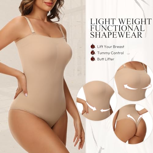 Ellareese Strapless Shapewear Bodysuit for Women Thong Body Shaper Under Dress Tummy Control Bodysuit Tank Top Butt Lifter — view 2