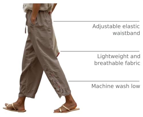 Image of Acelitt Women Casual Lightweight Drawstring Elastic Waist Pants with Pockets, S-XXL
