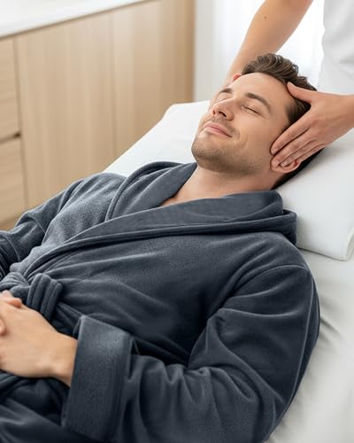 NY Threads mens Ny Threads Hooded Bathrobe Fleece Hooded Bathrobe