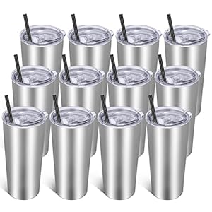 VEGOND 20oz Tumbler Bulk with Lid and Straw 12 Pack, Stainless Steel Vacuum Insulated Tumbler, Double Wall Coffee Cup Travel Mug, Stainless Steel