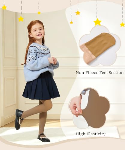 Hiltzo Collants Polaire Fille Chauds Thermiques pour l'Hiver Tan 8-10 – vue 3