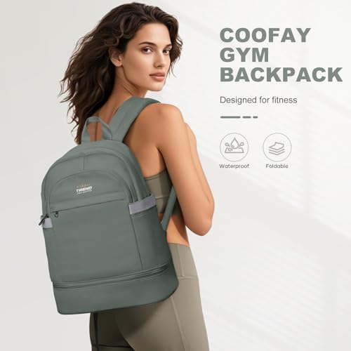 Image of coofay Gym Backpack for Women Men, Sports Backpack with Shoe Compartment | Large Gym Bag with Wet Pocket, Cheer Bag, Lightweight Travel Backpack for Dance, Volleyball, Water-Resistant, Olive Green