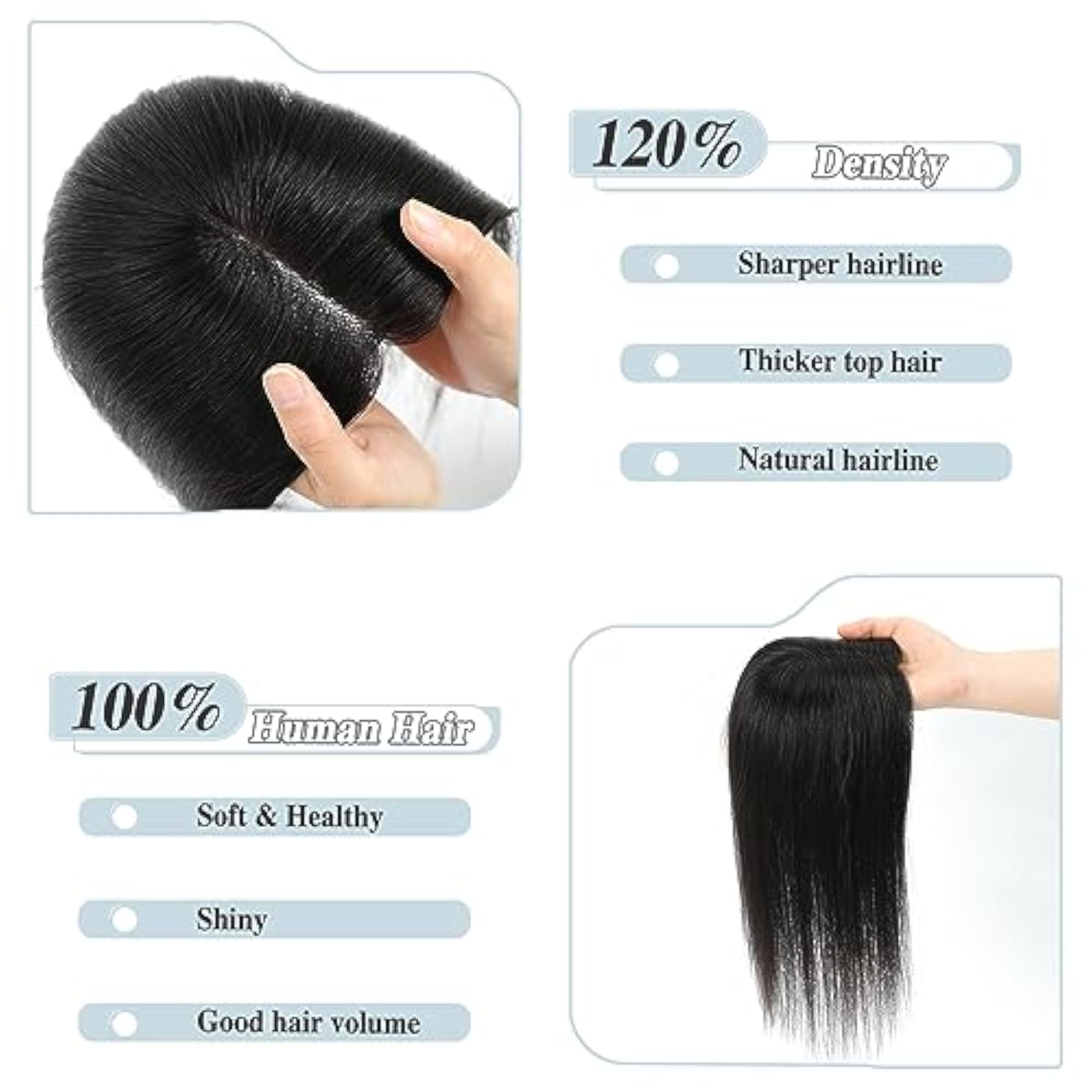Real Human Hair Topper for Women, Clip-in