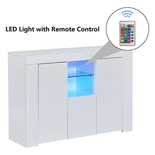Belifeglory High Gloss Led Sideboard Kitchen Storage Cabinet Cupboard Buffet Storage Server Table With Modern Led Lighting For Living Dining Room #TOP3