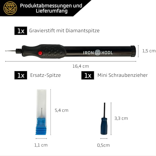 IRON HODL - Gravierstift mit Diamantspitze für Metall, Keramik, Glas gravieren - 2X AAA Batteriebetrieben - Engraving Pen Gravierstift Elektrisch für DIY Schmuck und Schloss Gravur Gerät (schwarz)