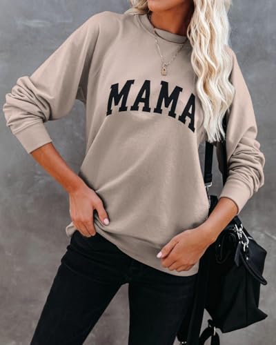 Image of Dressmine Womens Long Sleeve Mama Sweatshirts Fall Crew Neck Mom Shirts Cute Graphic Tees Pullover Hoodies