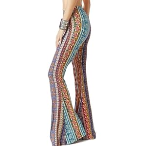 WSPLYSPJY Women’s Print Stretch Bell Bottom Flare Palazzo Pants Trousers