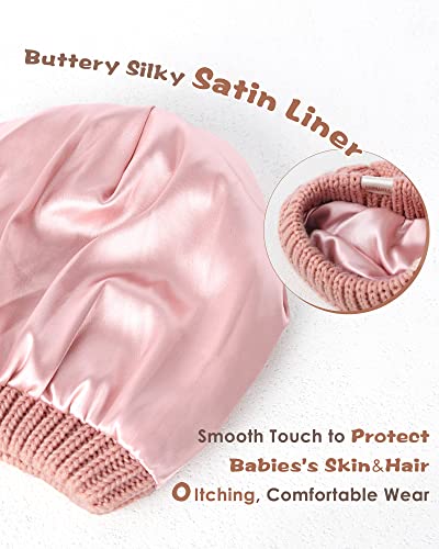 Yanibest Toddler Winter Hat Satin Lined Baby Beanie Infant Skull Cap Knit Warm Soft Winter Hat Girls Boys Pink #TOP1