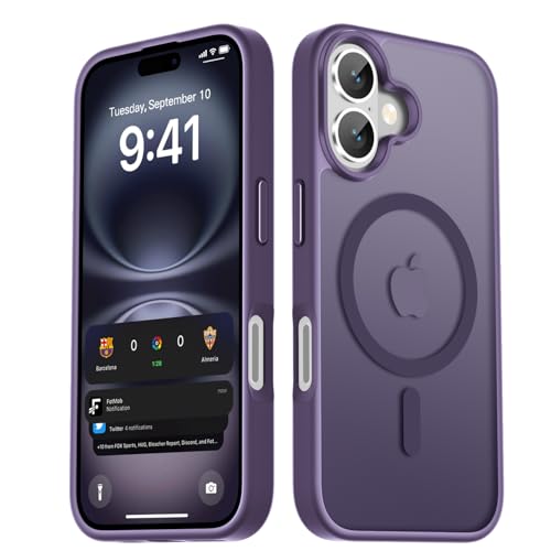Image of LATVIN for iPhone 16 Plus Case, Magnetic Phone Cover, Compatible with MagSafe, Military Grade Protection, Translucent Matte Frosted Back, Purple