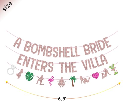 Image of A Bombshell Bride Enters the Villa Banner Garland for Tropical Island Themed Bachelorette Party Decorations