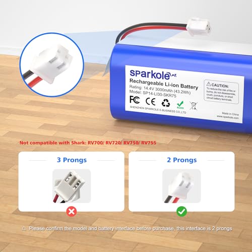 Image of 14.4v 3000mAh RVBAT850 Battery for Shark Ion R75, R85, AV752, AV753 | Li-ion Battery for Shark RV850, RV850C, AV751, RV761, RV871, RV912S, RV720 N, RV700 N Vacuum Cleaner, 1000 cycles