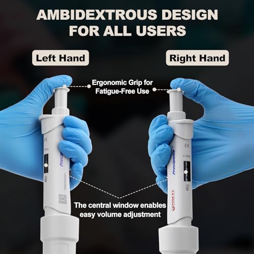 Image of 4E's USA Lab 1-10mL Pipette: Single-Channel Adjustable Micropipette with Color-Coded Top (Grey), 4 Digit Display, Universal Tip Cone, High Accuracy, ISO 8655 Calibrated & Lower Portion Autoclavable