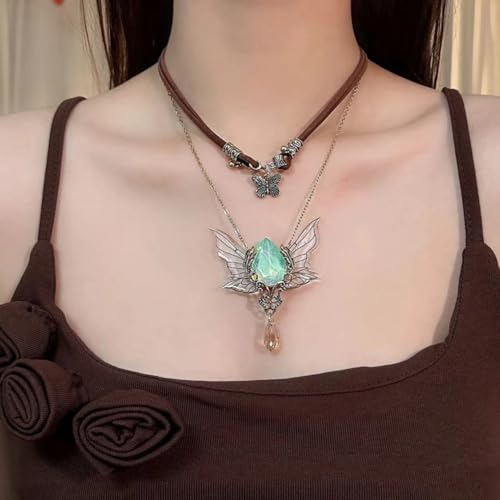 MOSTORY Renaissance Hippie Vintage Necklace - Layered Butterfly Neckalce for Women Cosplay Fairycore Outfit Halloween2