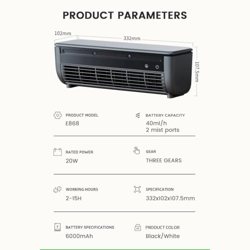 Mini Wall Mounted Air Conditioner Fan, Portable Ductless Air Conditioner Fan, with Remote Control, Releases Ice Mist Particlesfor Bedroom Office Kitchen (Black) - Image 9