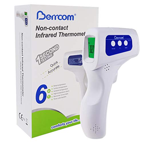 Image of Berrcom Non-Contact Forehead Infrared Thermometer 1 Year Warranty - Digital IR Thermometer Gun with LCD Backlight, Electronic Thermometer Body Thermal Detector