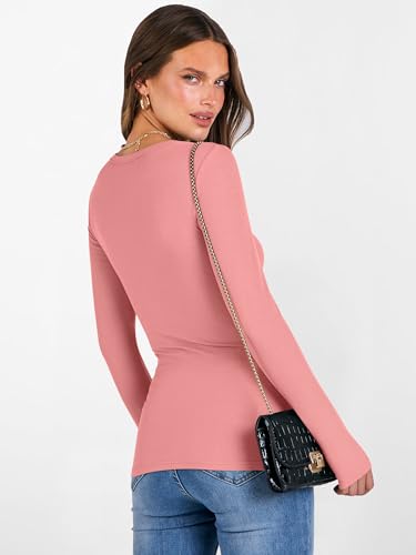 Image of ANRABESS Women's Boat Neck Long Sleeve Shirts Rib Knit Slim Fitting Tops Basic Tees 2026 Casual Comfy Fall Outfits Clothes