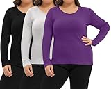 Patelai 3 Pack Women Plus Size Long Sleeve Thermal Shirts Undershirt Fleece Lined Underwear Top Women Crew...