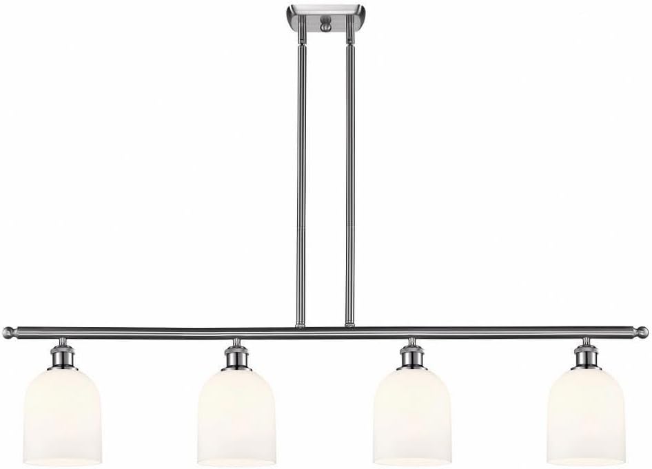 Innovations Lighting 516-4I-SN-G558-6GWH Bella - 4 Light Stem Hung Island in Industrial Style-10 Inches Tall and 48 Inches Wide, Finish Color: Brushed Satin Nickel, Glass Color: Gloss White