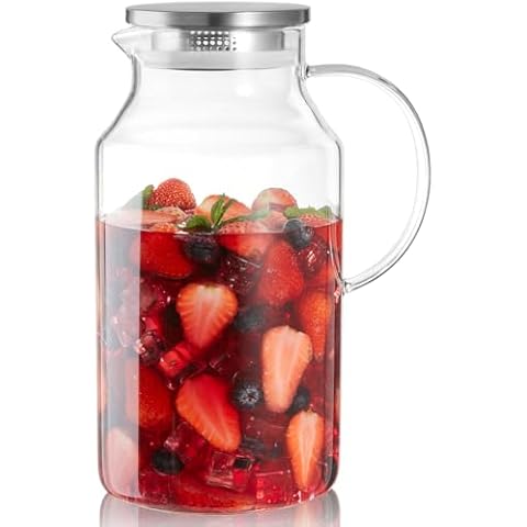 CMLKLZD 1 Gallon Glass Pitcher with Lid and Handle, Glass Water Carafe for Hot/Cold Water, Large Jug for Iced Tea, Coffee, Juice and Homemade Beverage Cover