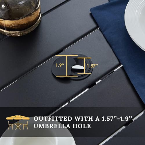 Image of VICLLAX Patio Dining Set for 4, Outdoor Furniture Set Includes 41.2 inch Round Patio Table and 4 Patio Sling Chairs, Black Tabletop and Brown Fabric
