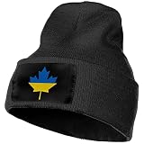 Winter Strickmütze Kappe für Männer Frauen, Ukraine Flagge Kanada Ahornblatt Daily Beanie Hat Unisex Warme Manschette Ski Skullies Caps Schwarz, Schwarz , One size