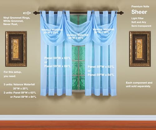 Image of Today's Curtain, Emelia Grommet Sheer Panel 63 inch Sky Blue, 59 inch W x 63 inch L