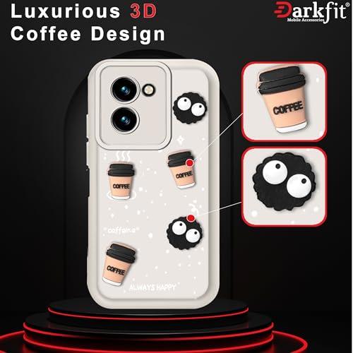 Image of Back Case Cover Compatible with Vivo T3x 5G | Cute Fun Cartoon Ball 3D Coffee Silicone Case | Body Protection | Camera Protection | Shock Proof | Color White | Pack of 1