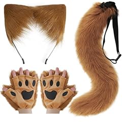 1 Set: Ears Headband + Paw Gloves + Tail (Brown)