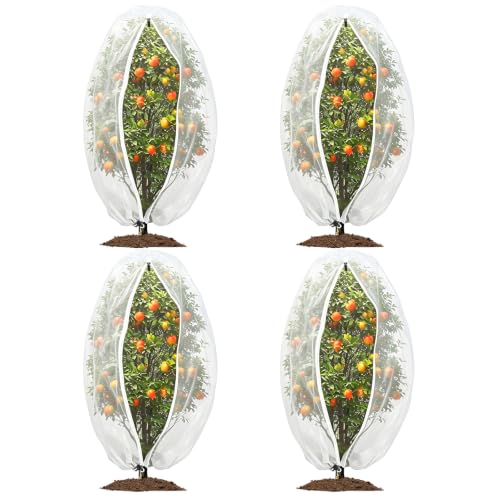 Linzawin 4PCS Bird Netting for Garden Protection, 2.3 x 3.3FT Reusable Pest Barrier Mesh Bag with Zipper & Drawstring, Plant Protection Netting Cover for Blueberry Bushes, Fruit Trees & Vegetables