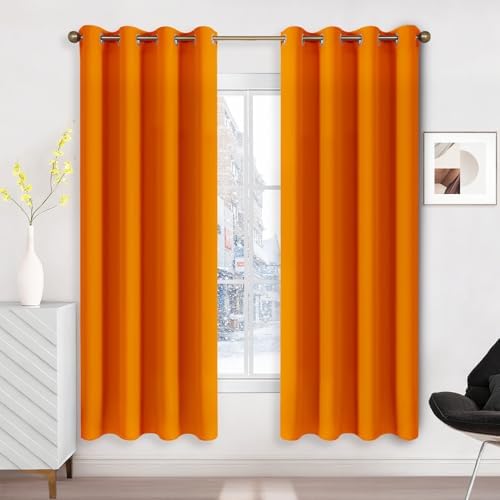 Runyéla Verdunklungsvorhänge mit Ösen Gardinen, Thermovorhang Hitzeschutz | 2er Set, H175xB140 Orange Vorhang Blickdicht, UV-Schutz Sichtschutz Schalldämmung Blackout für Schlafzim