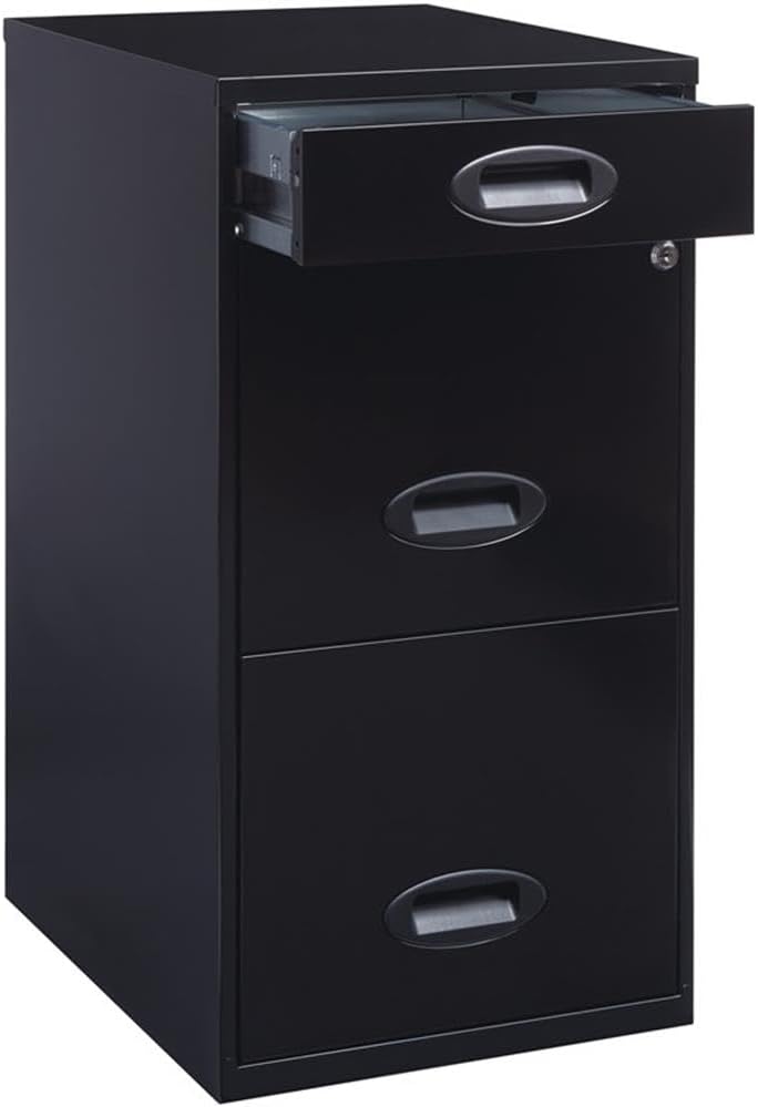 Pemberly Row 3 Drawer Metal Filing Cabinet, 27.32" H X 14.25" W X 18" D, Steel Construction, Black Finish, Locking Design with Pencil Drawer, Smooth Glide Suspension for Home or Office Organization