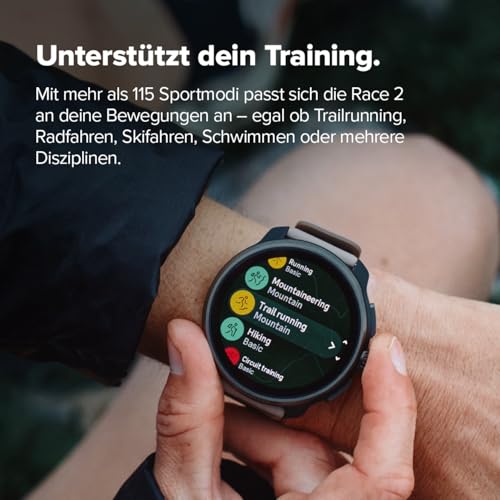 SUUNTO Race 2 GPS Sportuhr, Helles 1.5-Inch AMOLED Touchsreen,Schlankeres und Leichteres Design, 16-Tage Akkulaufzeit, Offline-Karten, Prezise Navigation, 115+ Sportmodi, Erweiterte Trainingsmesswerte