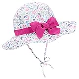 Durio Cappello da sole per bambini e bambine, protezione solare UPF 50 estivo, con tesa larga, Fiori bianchi., 4-8 anni