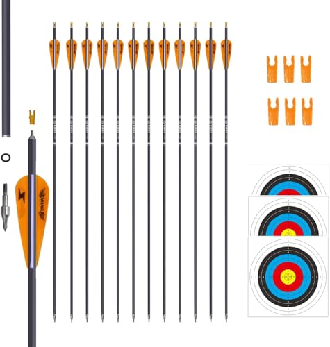 biubiusot 12er Pfeile Carbonpfeile 31 Zoll für Bogenschießen Bogenpfeile Jagdpfeile für Recurvebogen,Jagd Schießen Bogen (Orange)