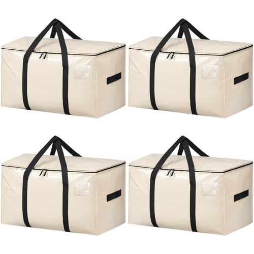 Image of BAGAIL Heavy Duty Moving Bags with Strong Handle, Extra Large Moving Boxes, Storage Tote for Clothes, College Moving Supplies(Beige, 4 Pack)