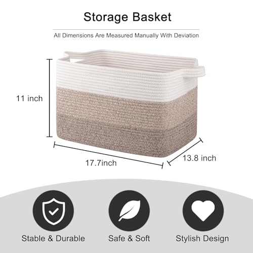 Image of OIAHOMY Cotton Rope Basket, Rectangle Woven Baskets for Storage, Nursery Blanket Storage Living Room, Toy Basket With Handle-17.7 inchx13.8 inchx11 inch-Gradient Yellow