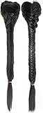 SWACC Long Fishtail Braid Ponytail Extension Synthetic Clip in Drawstring Ponytail Hairpiece (Off Black-1B#)