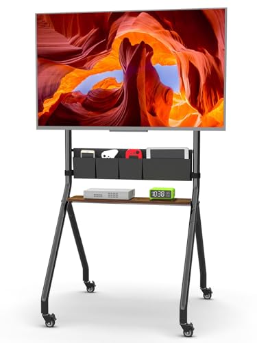 Soporte de TV rodante con Bolsas de Almacenamiento, diseño estético anticolisión, Carrito de TV móvil para Pantallas LCD/LED/OLED Planas/Curvas de 32-75 Pulgadas, soporta hasta 100kg