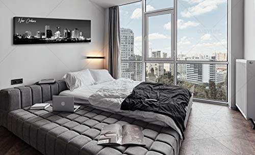 Image of DJSYLIFE Black and White New Orlean City Skyline Canvas Wall Art | 13.8 inchX47.3 inch Panoramic Cityscape Print, Ready to Hang for Bedroom, Office, Living Room Decoration