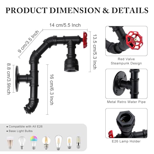 Image of XEYOU Retro Wall lamp Vintage Industrial Steampunk Wall Sconce with Switch Metal Water Pipe Wall Mounted Light Fixture E26 Edison Bulb for Cafe Bar Restaurant Bedroom Livingroom