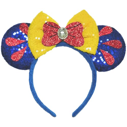 Viwind Bow Ear Headbands for Women, Glittrt Princess Snow White Mouse Ear Headbands for Adult